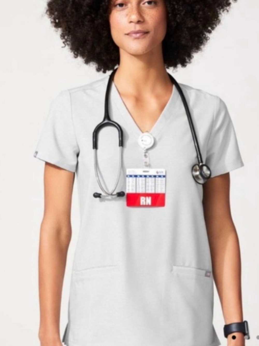 Figs Women's Short Sleeve V-Neck Scrub Top in Light Gray